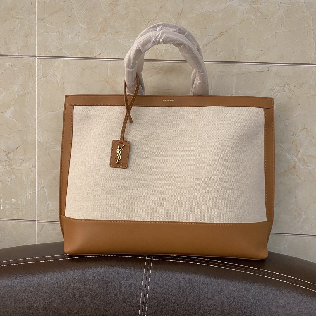 SHOPPING TAG IN CANVAS AND LEATHER