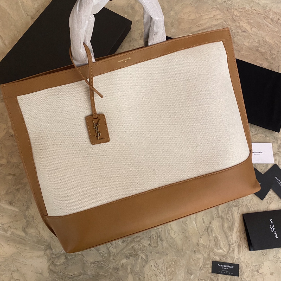SHOPPING TAG IN CANVAS AND LEATHER