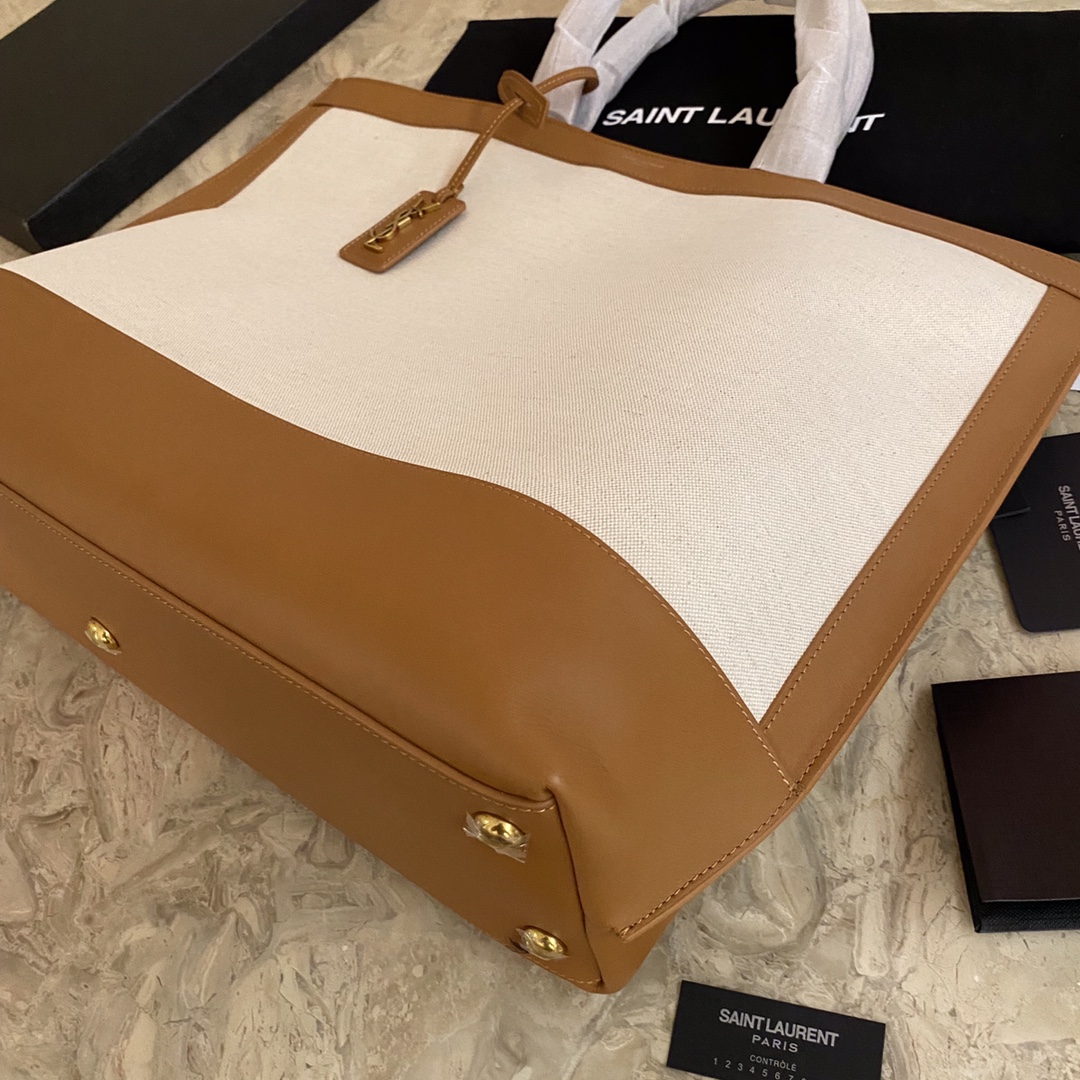 SHOPPING TAG IN CANVAS AND LEATHER