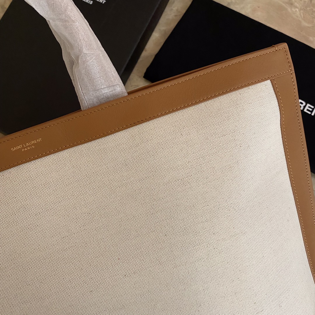 SHOPPING TAG IN CANVAS AND LEATHER