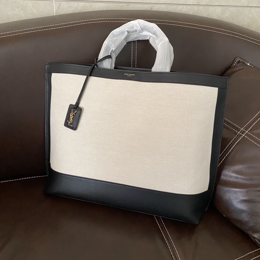 SHOPPING TAG IN CANVAS AND LEATHER