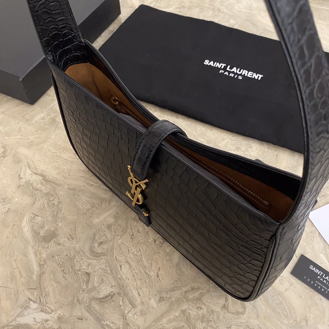 LE 5 À 7 HOBO BAG IN CROCODILE-EMBOSSED SHINY LEATHER