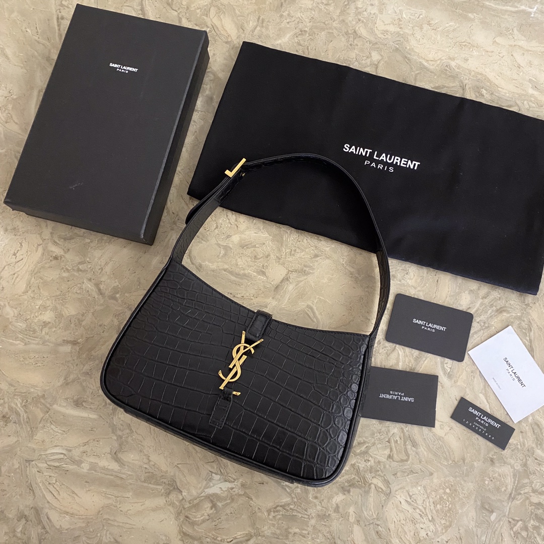 LE 5 À 7 HOBO BAG IN CROCODILE-EMBOSSED SHINY LEATHER