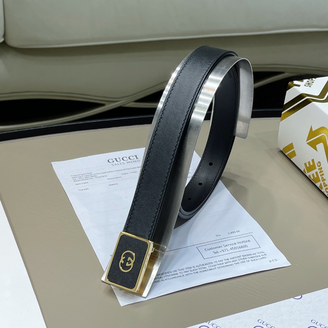 G*u*i square leather metal buckle