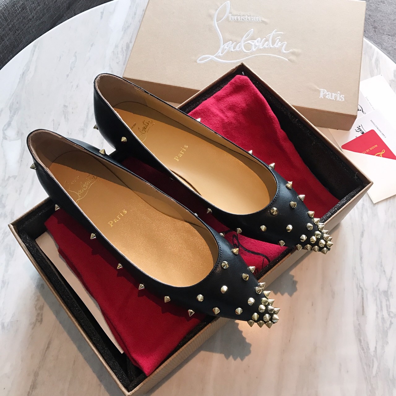 Ch**an louboutin flip spikes flats