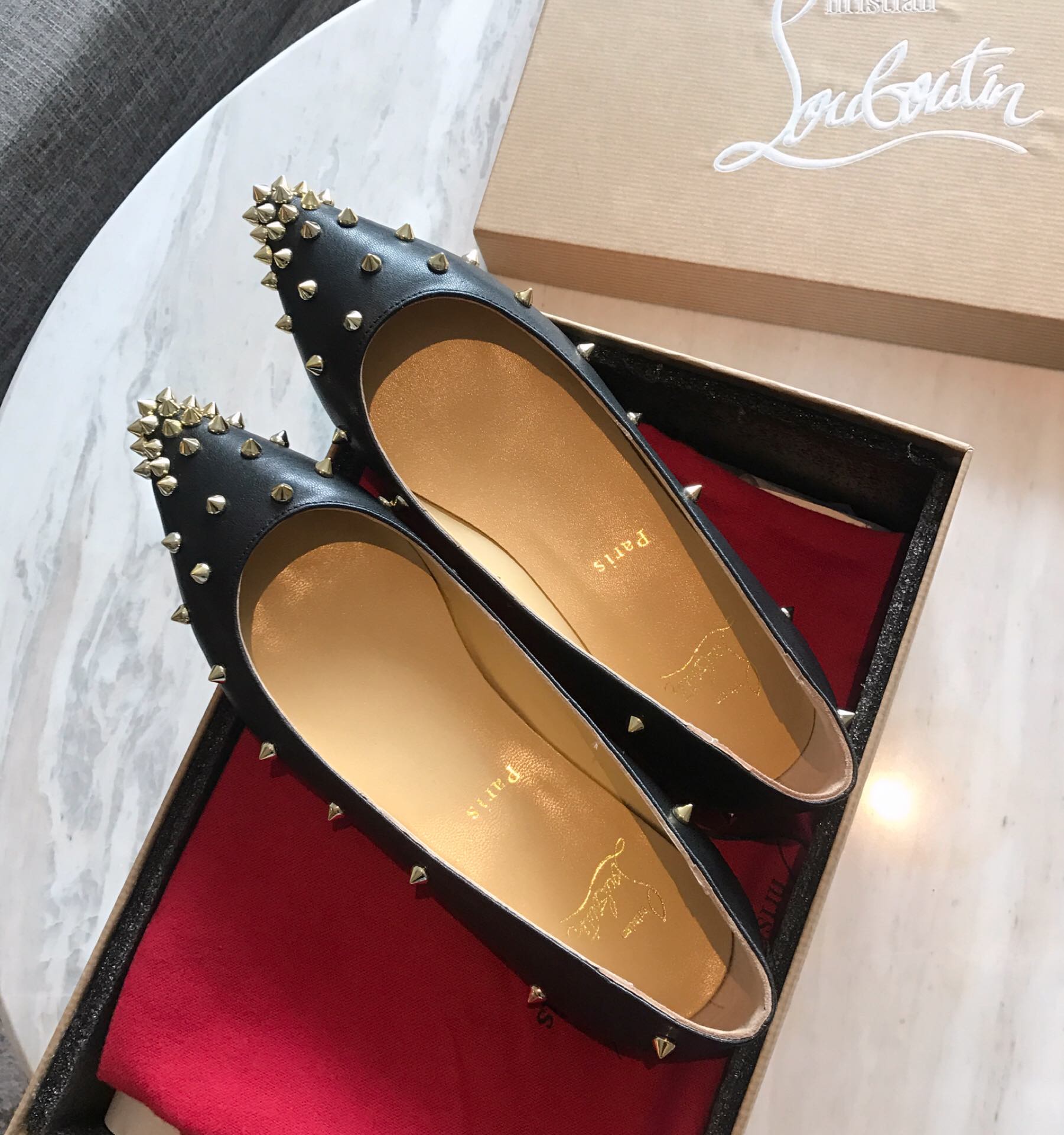 Ch**an louboutin flip spikes flats