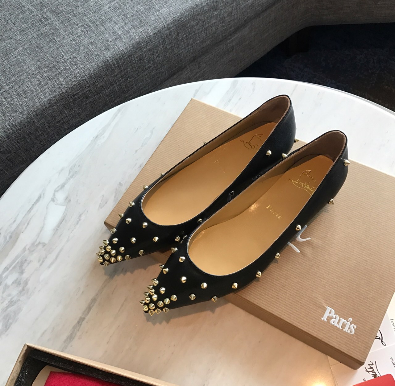 Ch**an louboutin flip spikes flats