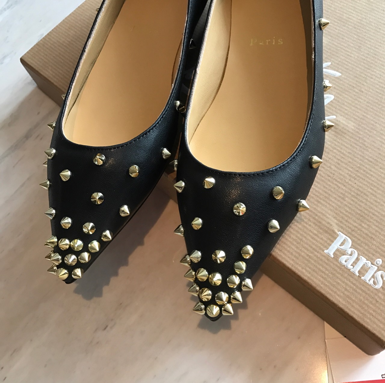 Ch**an louboutin flip spikes flats