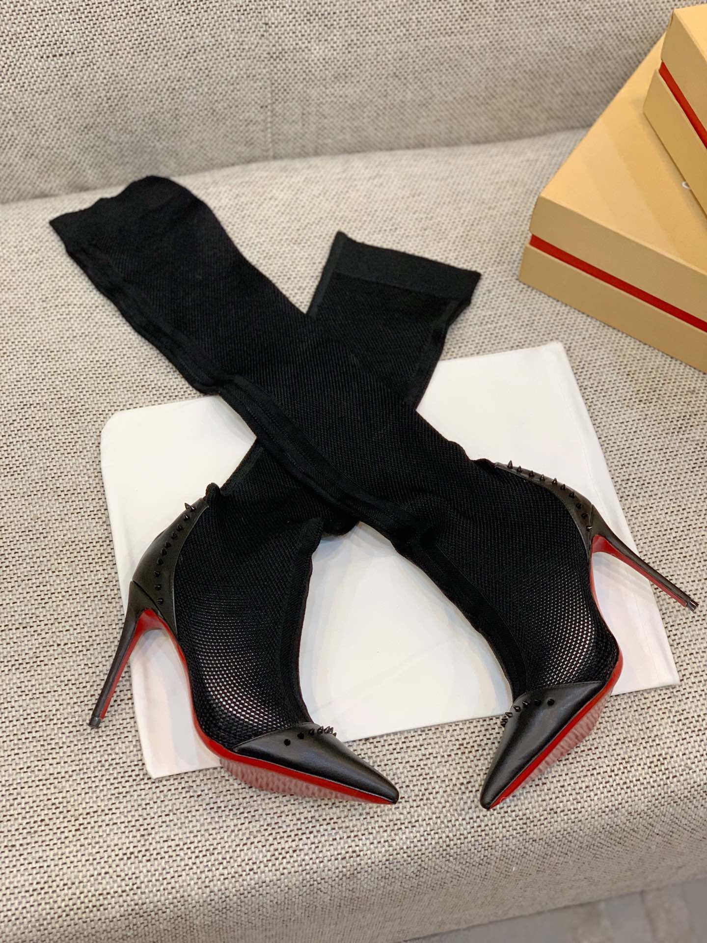 Ch**an louboutin flip spikes tall boots