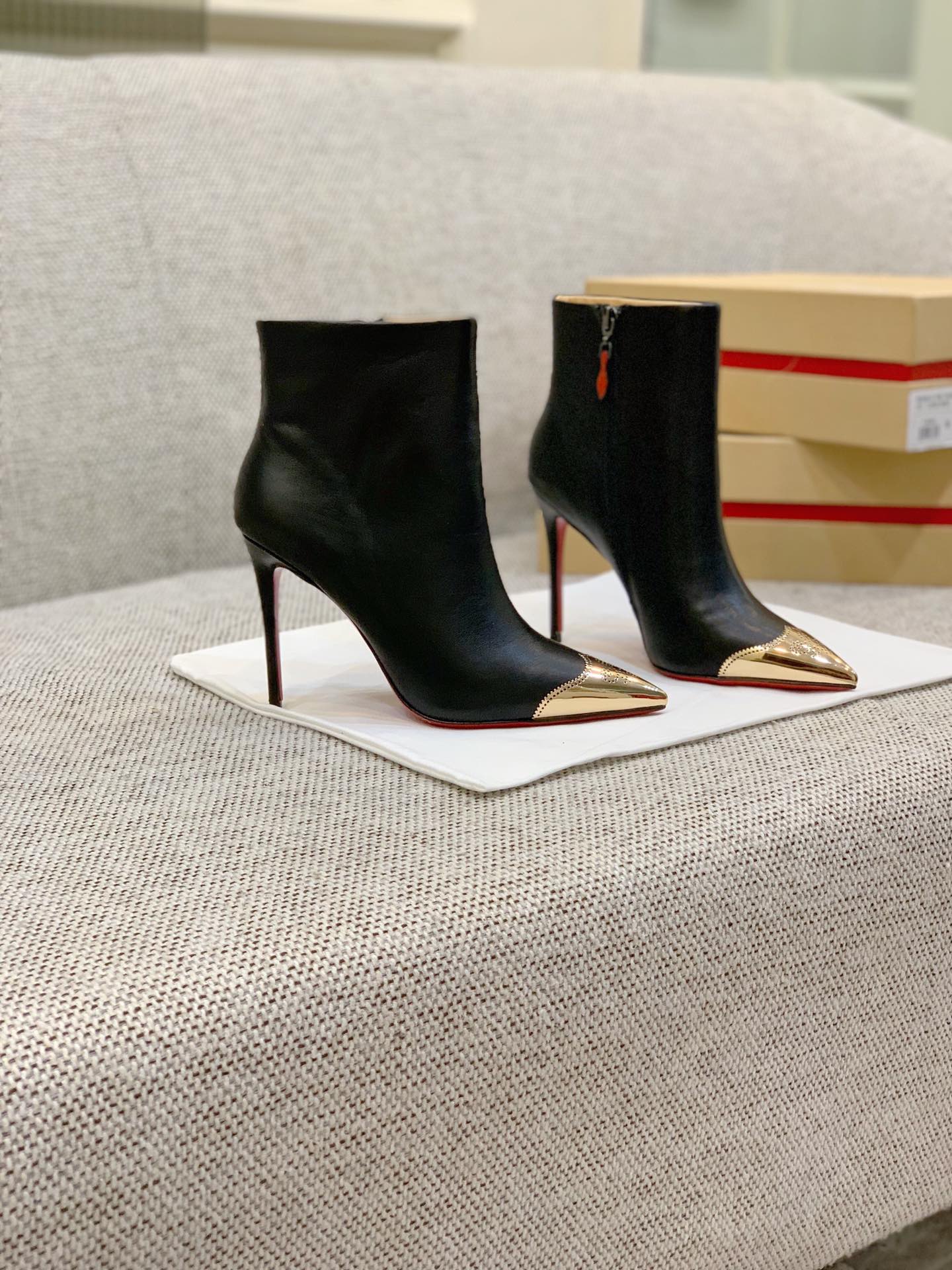 Ch**an louboutin golden toes ankle boots