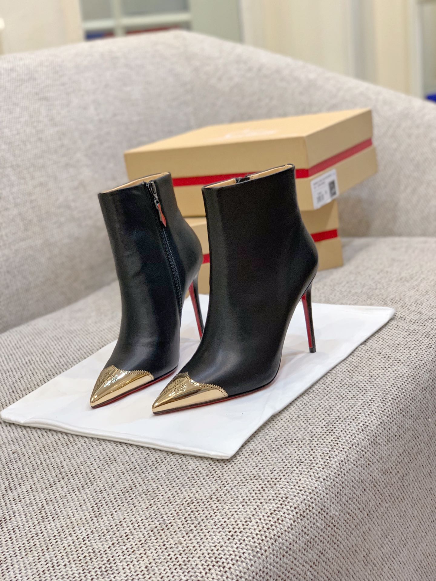 Ch**an louboutin golden toes ankle boots