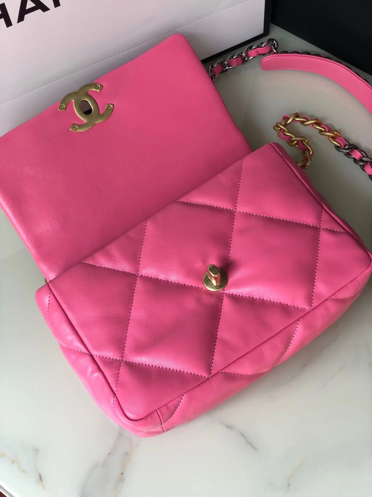 pink Ch*el flap bag