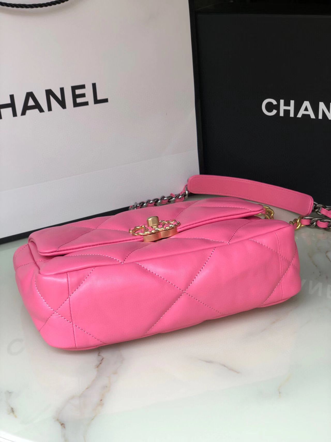 pink Ch*el flap bag
