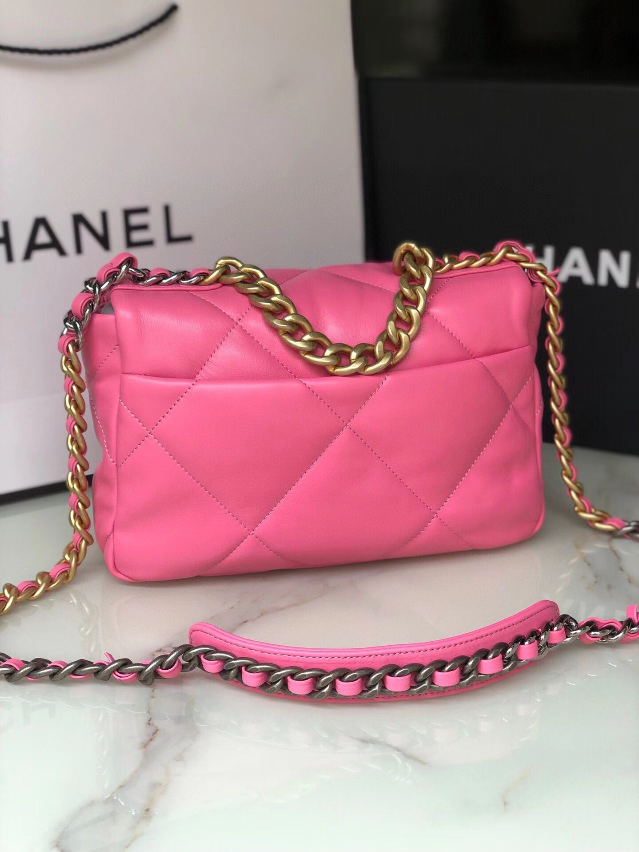 pink Ch*el flap bag
