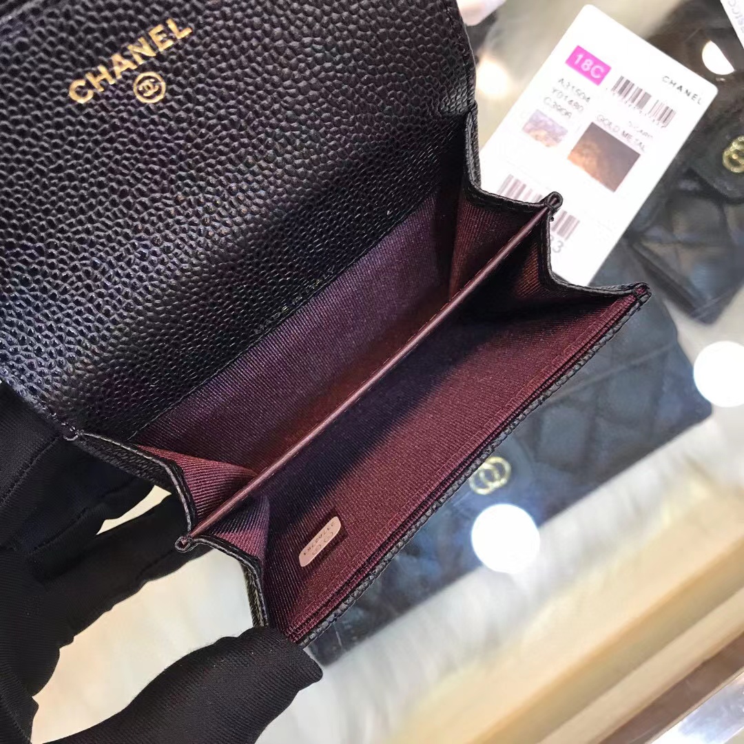 Ch*el classic leather wallet in black