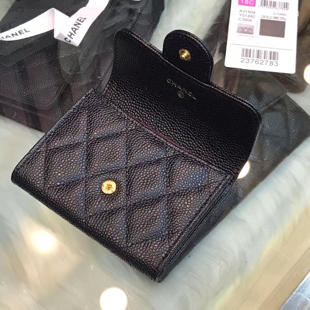 Ch*el classic leather wallet in black