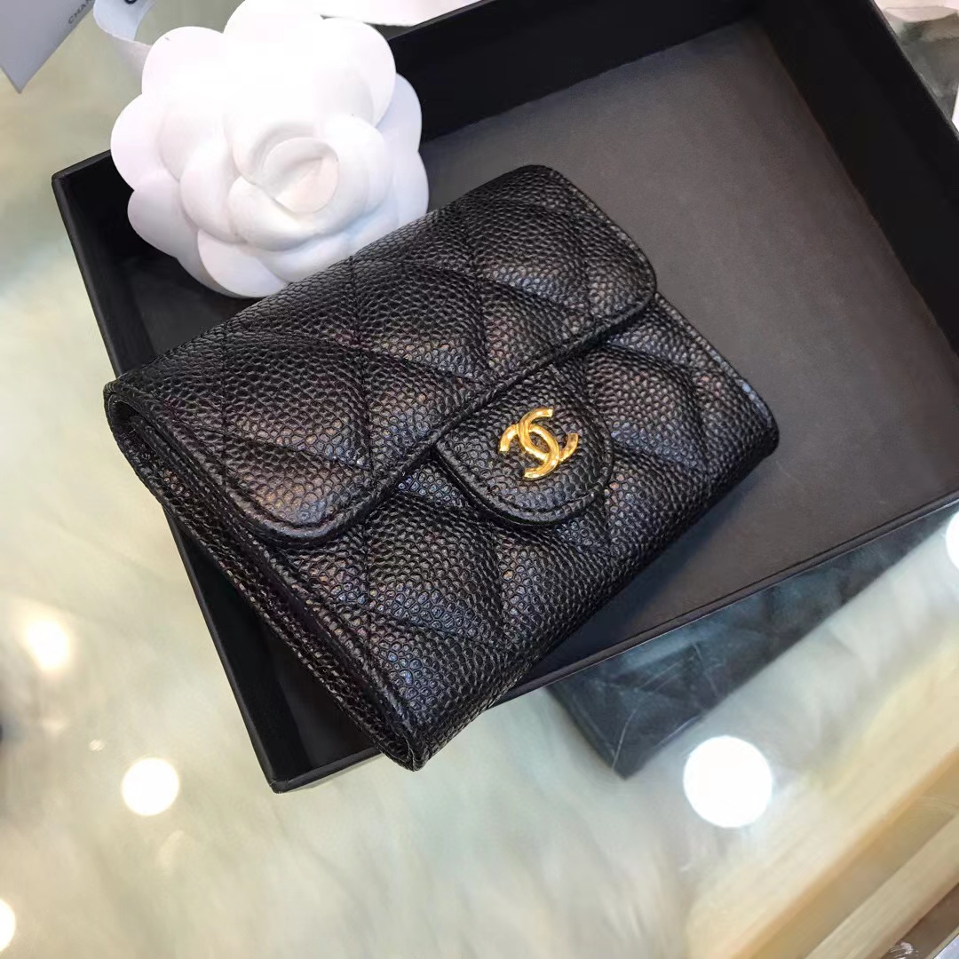 Ch*el classic leather wallet in black