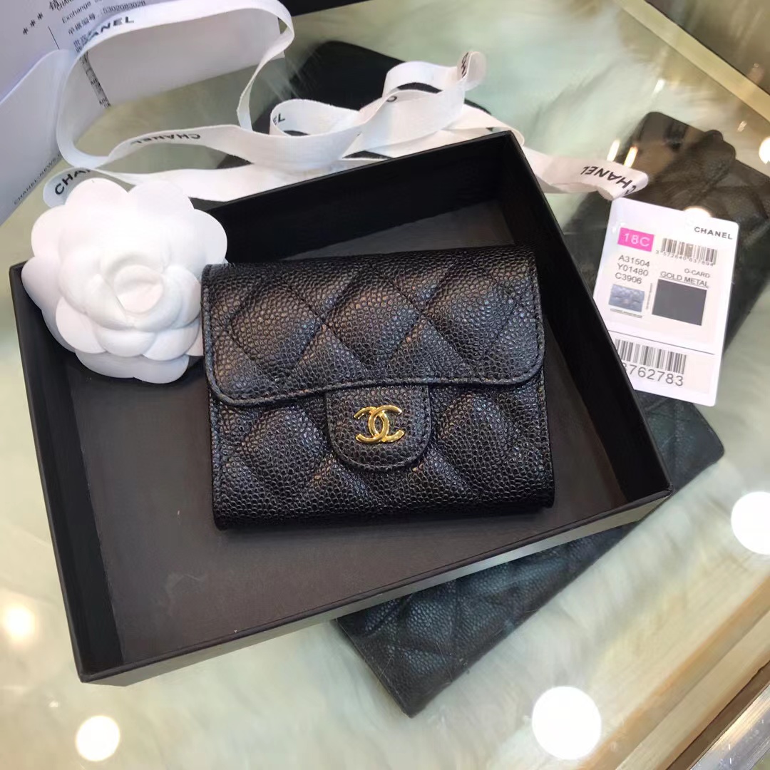 Ch*el classic leather wallet in black