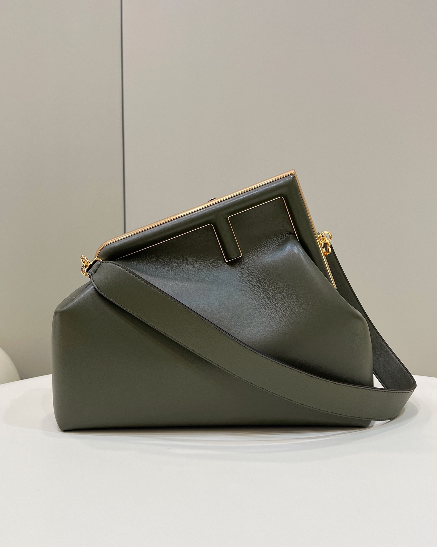 F**di first medium dark green leather bag