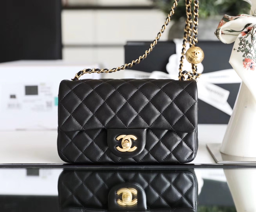 Ch*el classic flap mini with golden ball