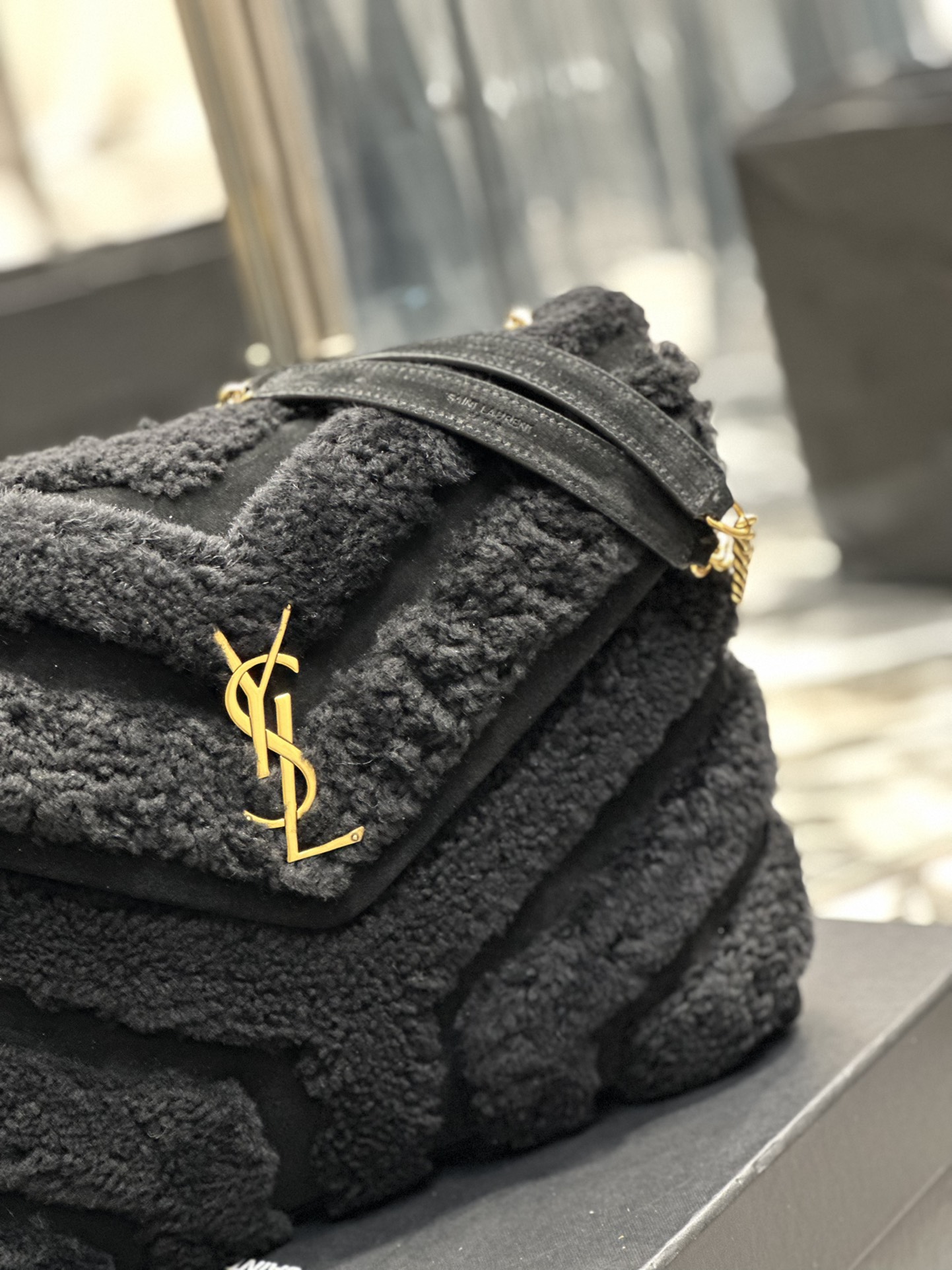 LOULOU SMALL CHAIN BAG IN QUILTED “Y” LEATHER, SATIN AND SEQUINS