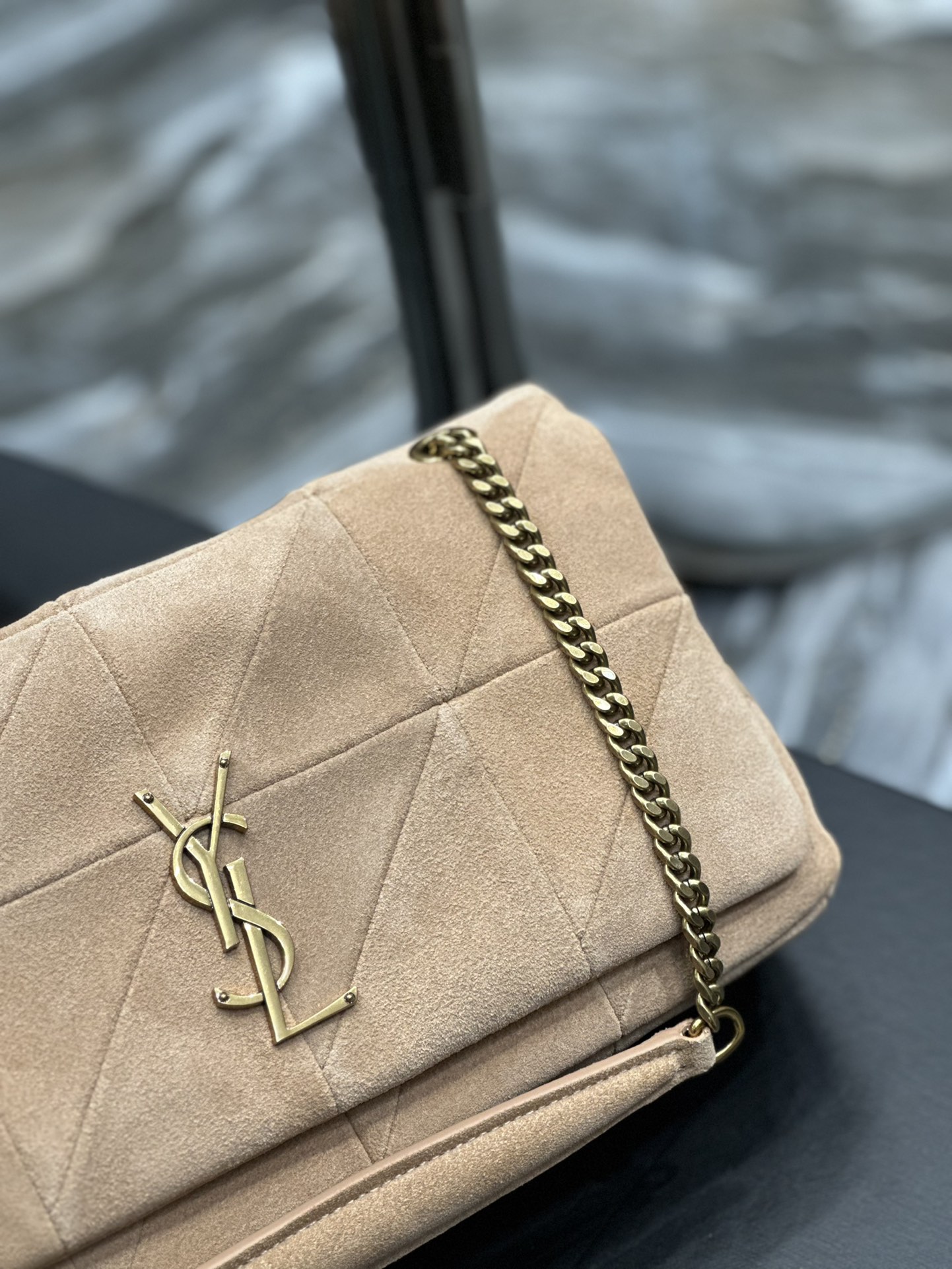 JAMIE MEDIUM CHAIN BAG “CARRÉ RIVE GAUCHE” IN LAMBSKIN AND SUEDE