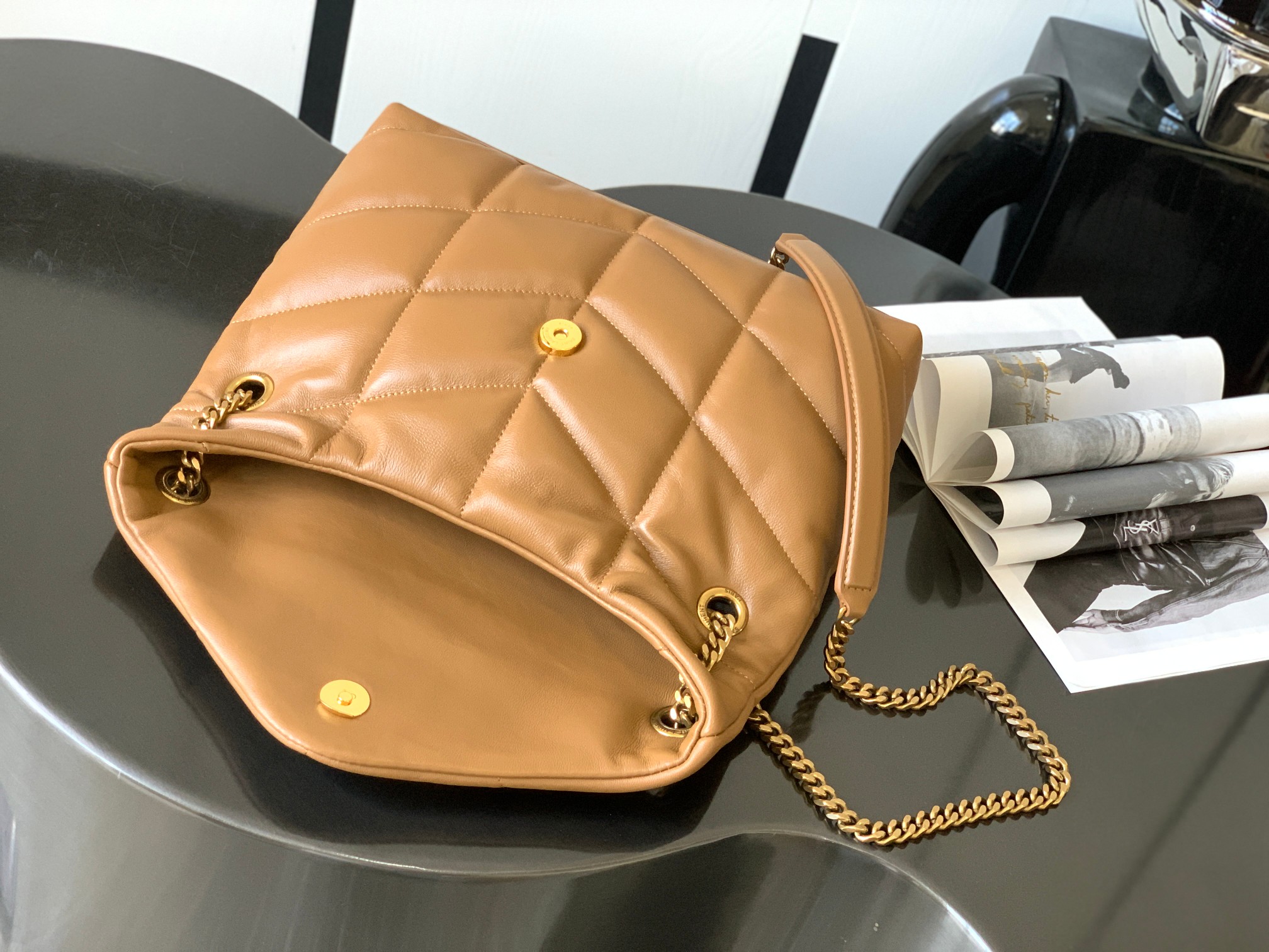 PUFFER SMALL CHAIN BAG IN VELVET AND SMOOTH LEATHER