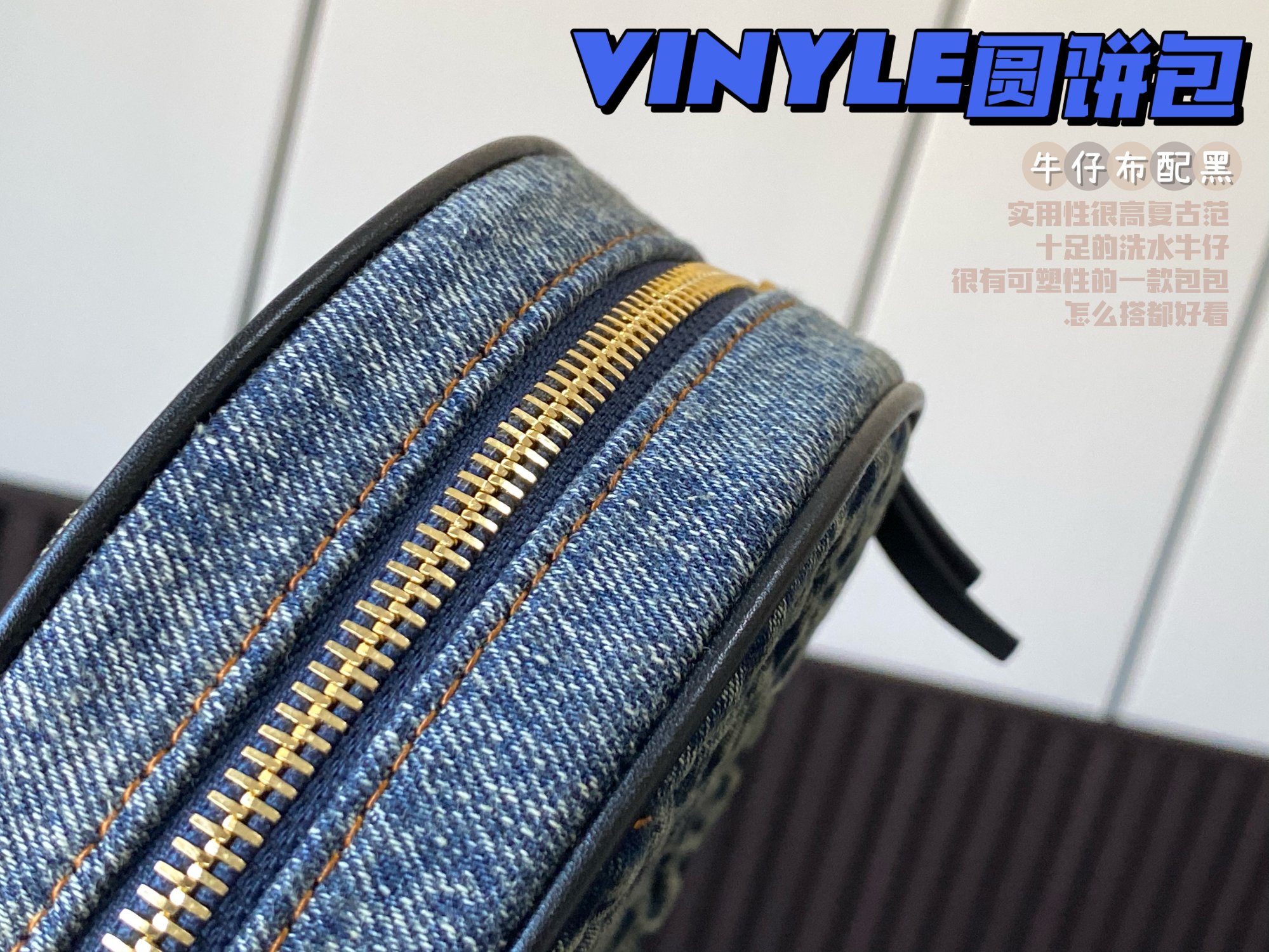 VINYLE ROUND CAMERA BAG IN CHEVRON-QUILTED GRAIN DE POUDRE EMBOSSED LEATHER