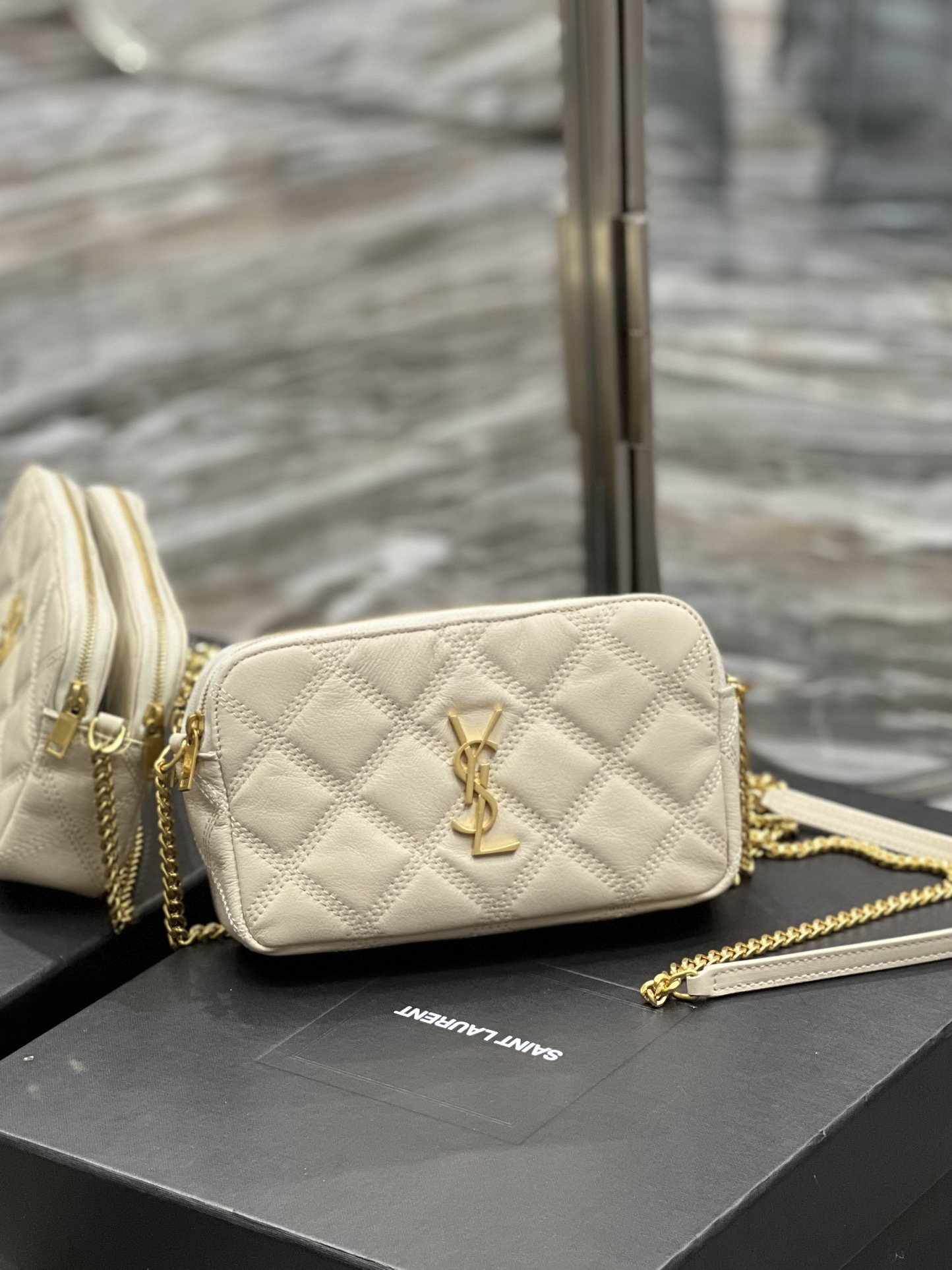 Saint Laurent BECKY double-zip pouch in quilted lambskin