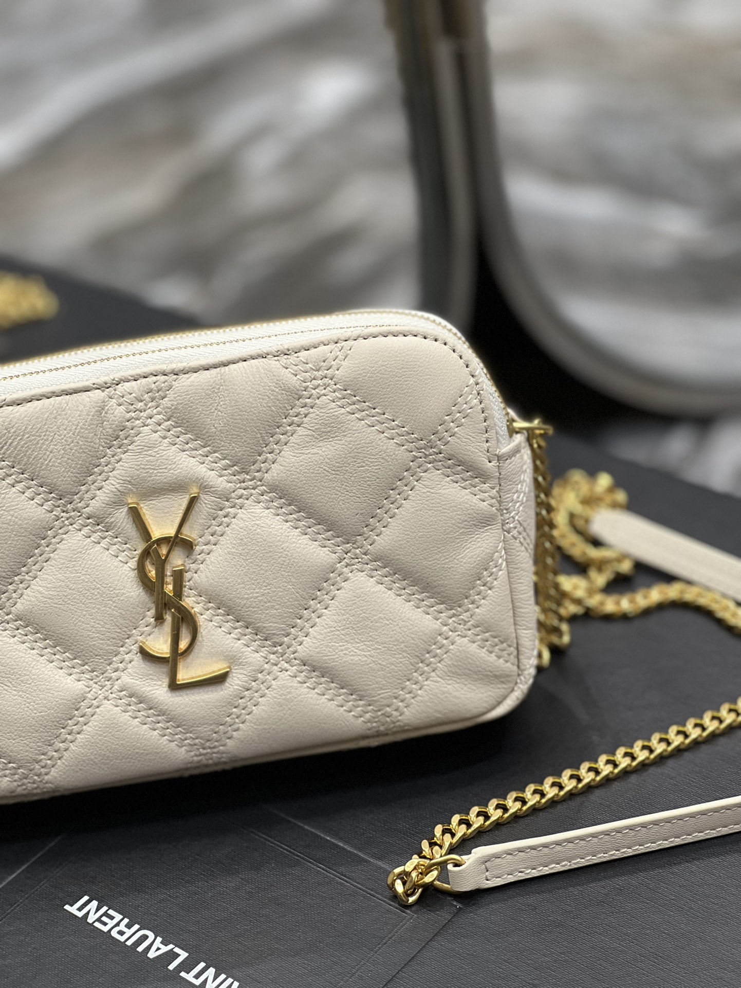 Saint Laurent BECKY double-zip pouch in quilted lambskin