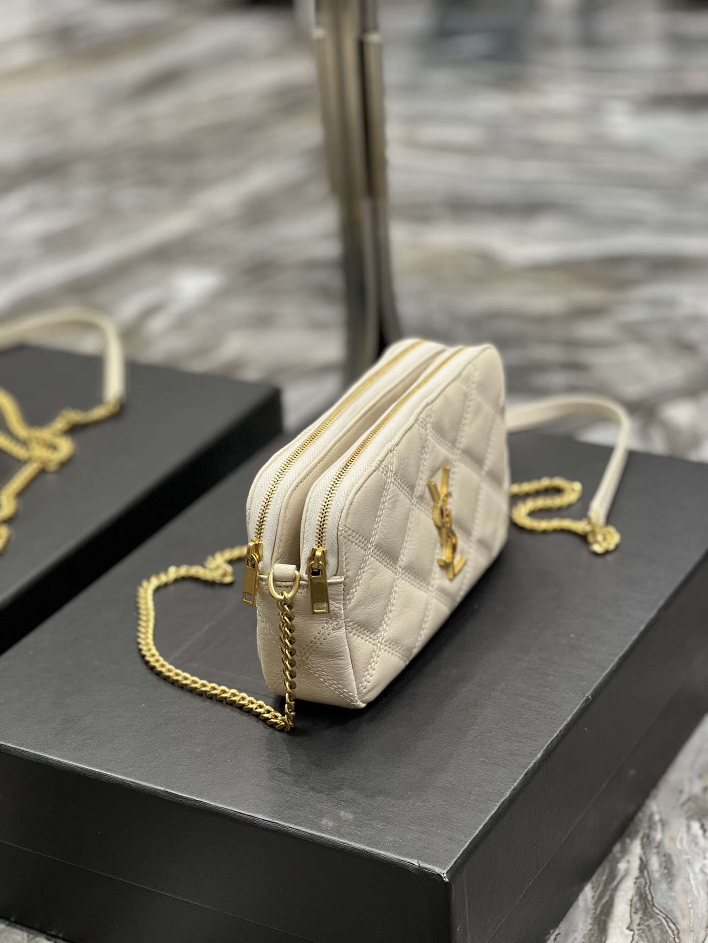 Saint Laurent BECKY double-zip pouch in quilted lambskin