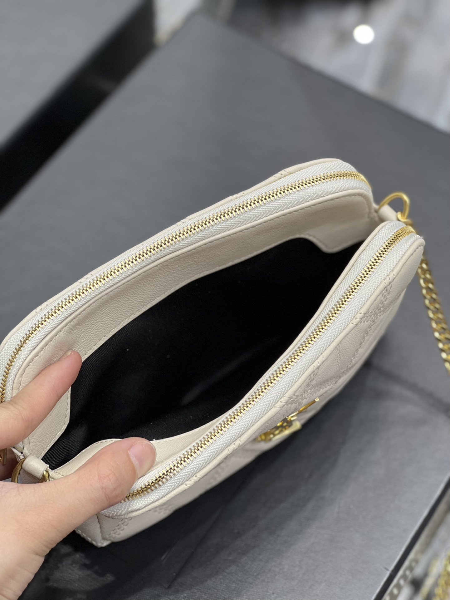 Saint Laurent BECKY double-zip pouch in quilted lambskin