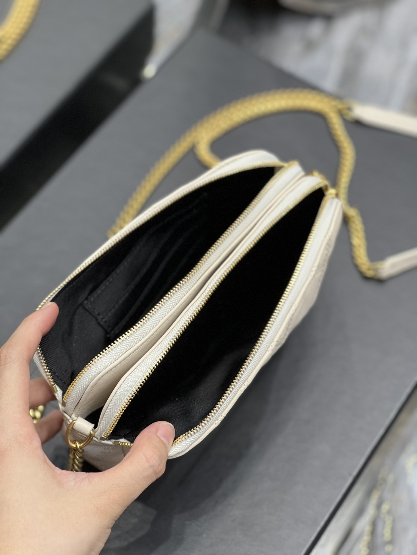 Saint Laurent BECKY double-zip pouch in quilted lambskin