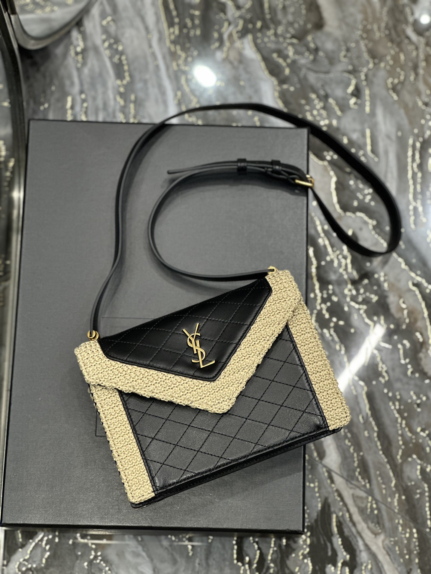 GABY MINI SATCHEL IN QUILTED SUEDE AND SHEARLING