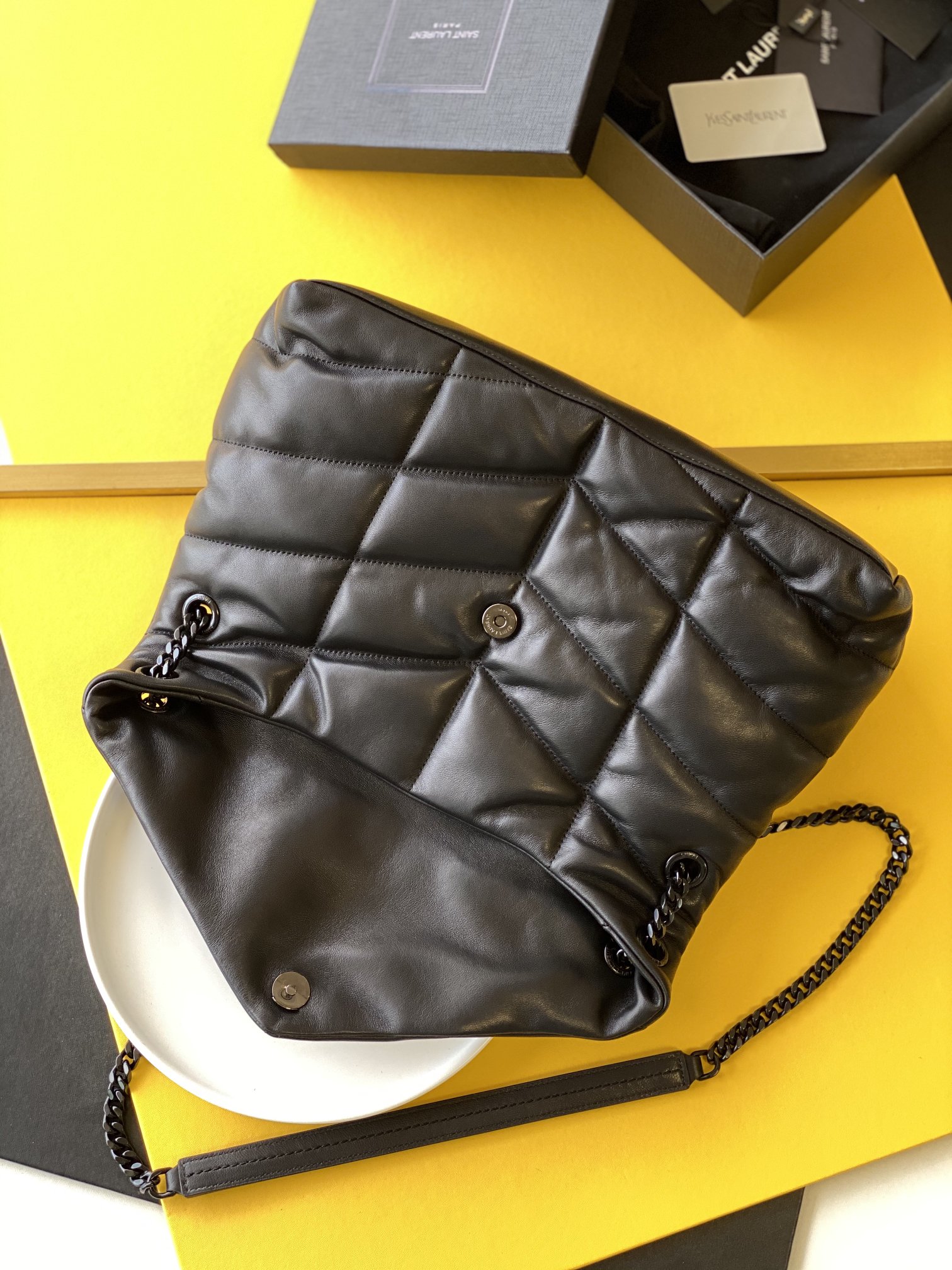PUFFER MEDIUM CHAIN BAG IN DENIM AND SMOOTH LEATHER