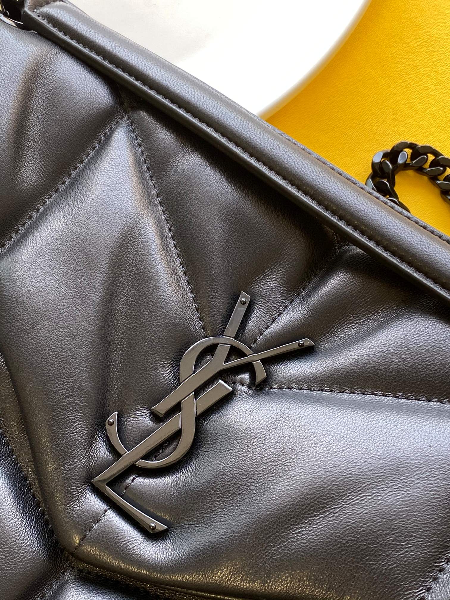PUFFER MEDIUM CHAIN BAG IN DENIM AND SMOOTH LEATHER