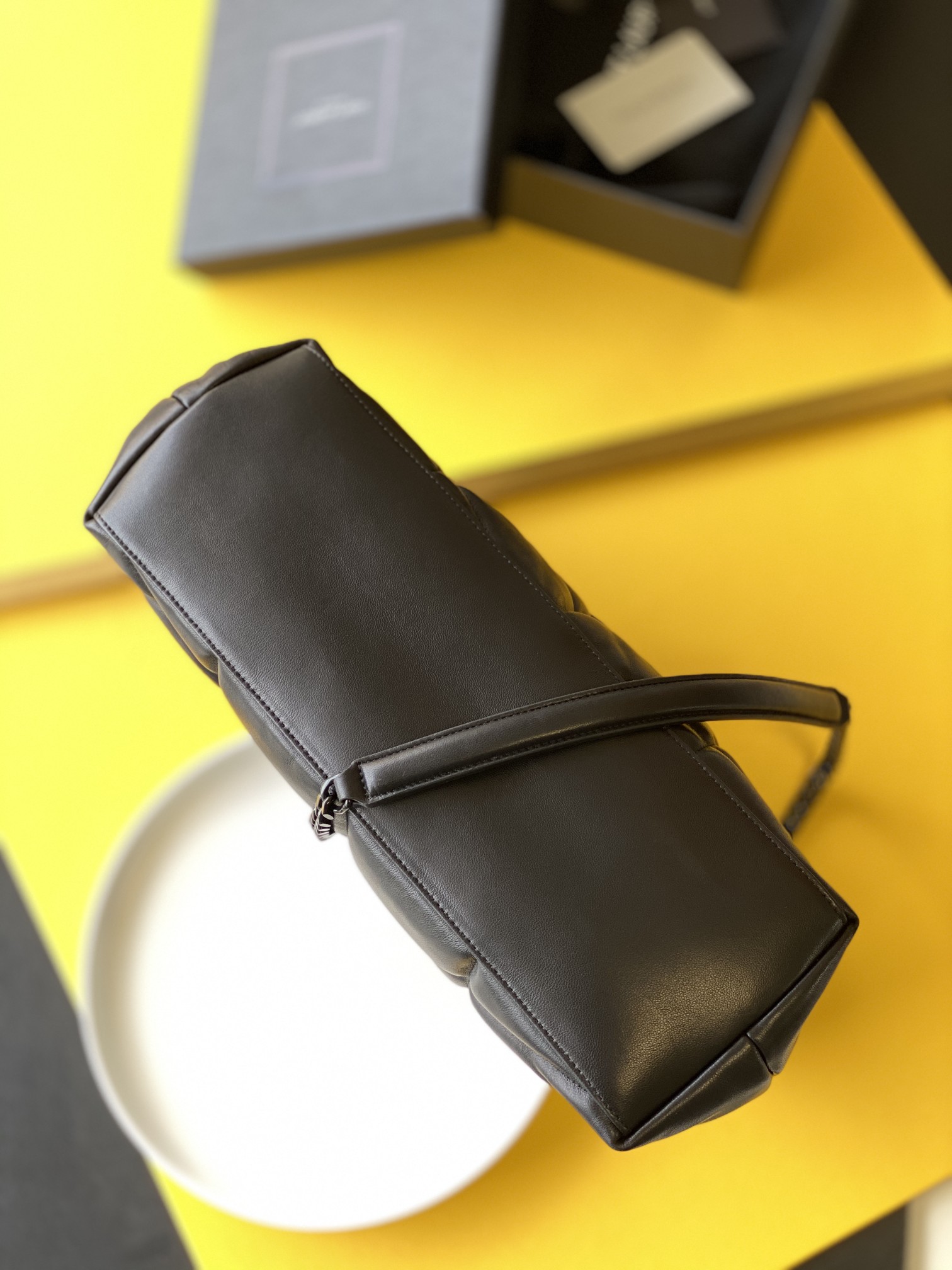 PUFFER MEDIUM CHAIN BAG IN DENIM AND SMOOTH LEATHER