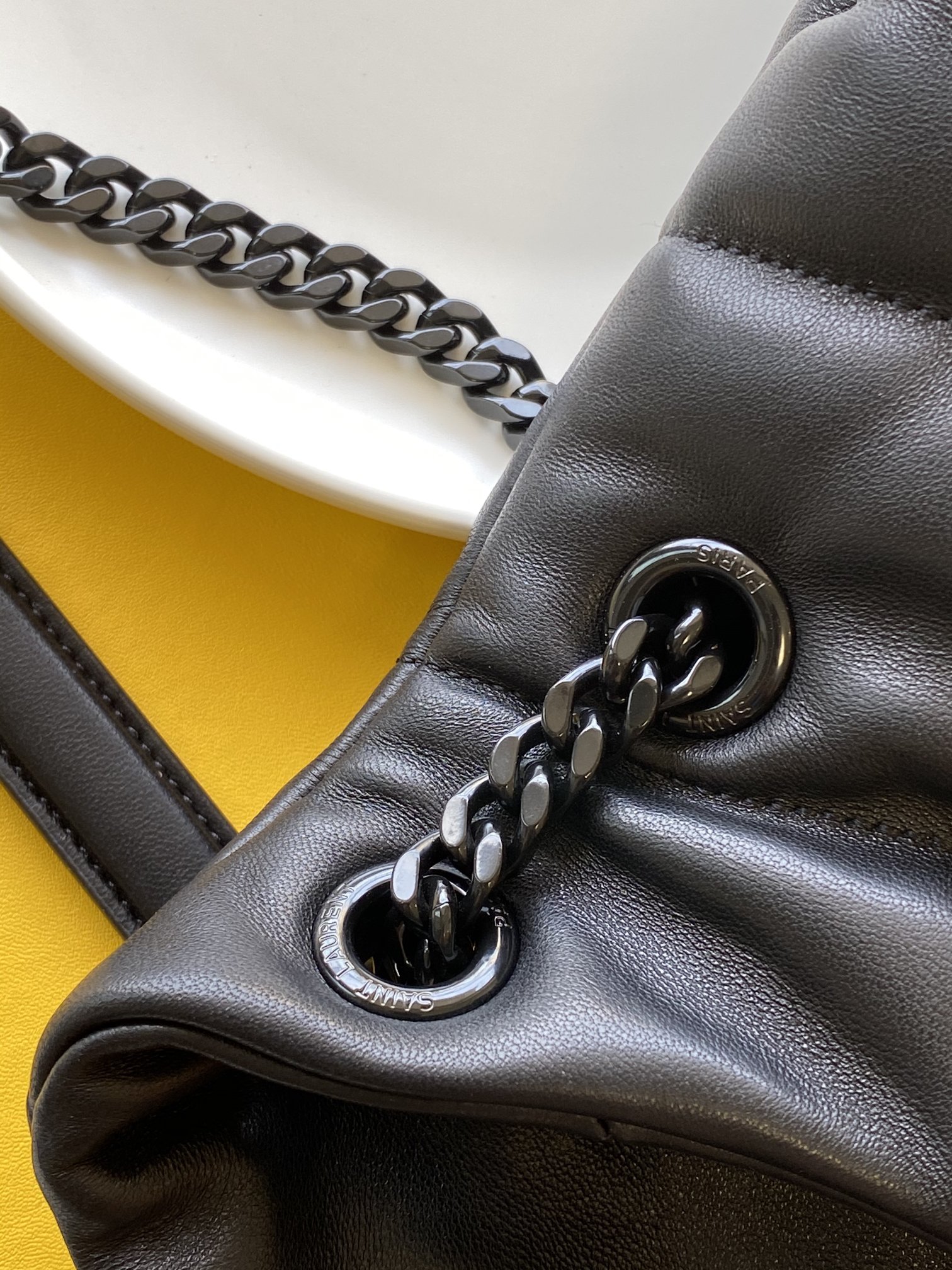 PUFFER MEDIUM CHAIN BAG IN DENIM AND SMOOTH LEATHER