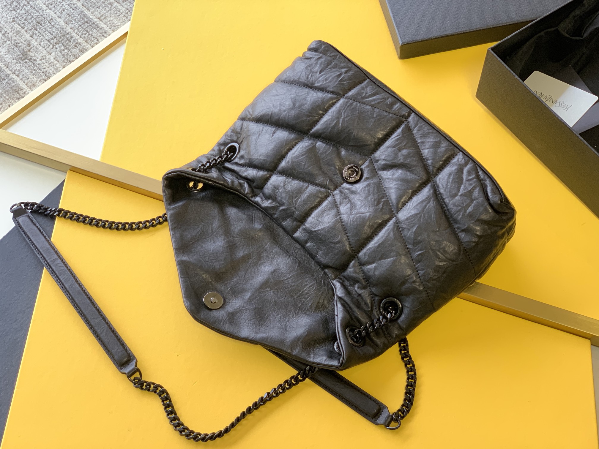 PUFFER MEDIUM CHAIN BAG IN DENIM AND SMOOTH LEATHER