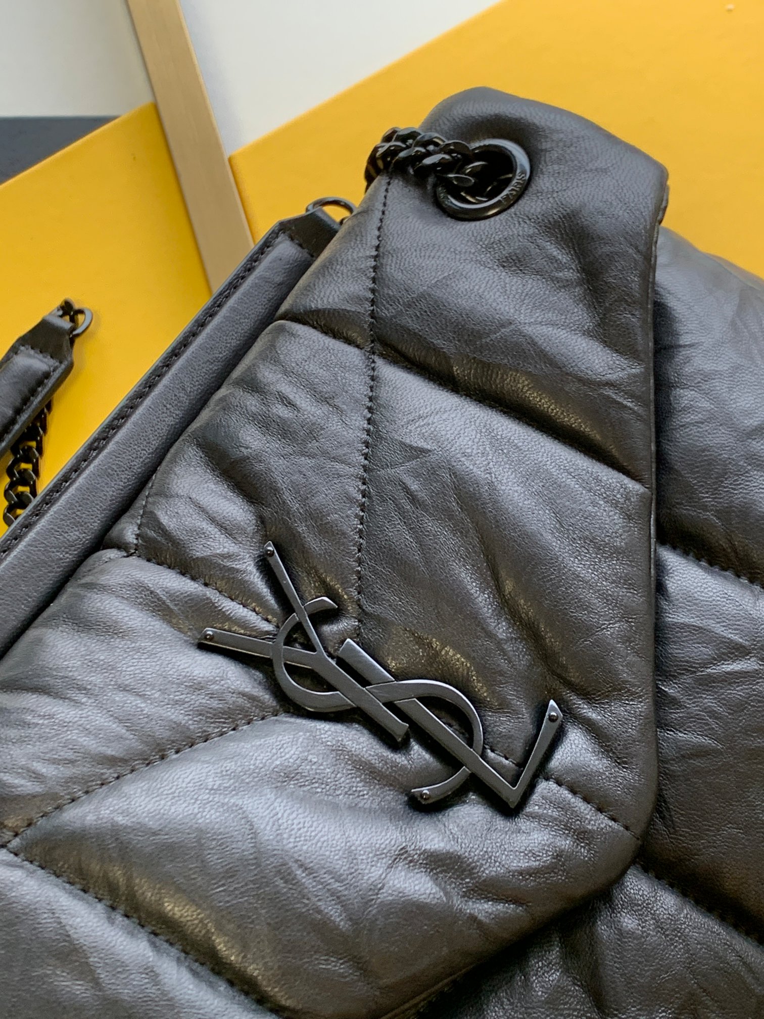 PUFFER MEDIUM CHAIN BAG IN DENIM AND SMOOTH LEATHER