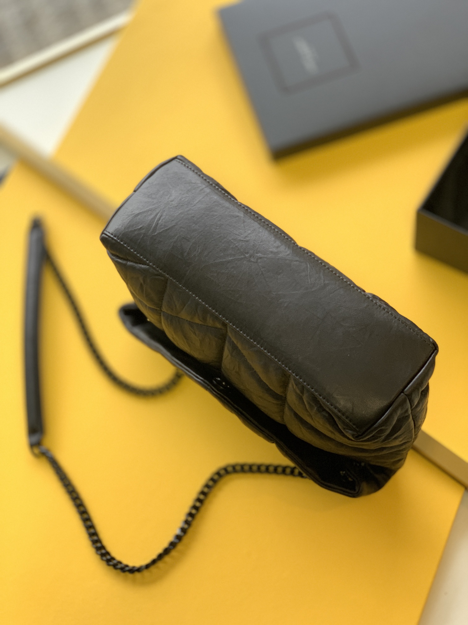 PUFFER MEDIUM CHAIN BAG IN DENIM AND SMOOTH LEATHER