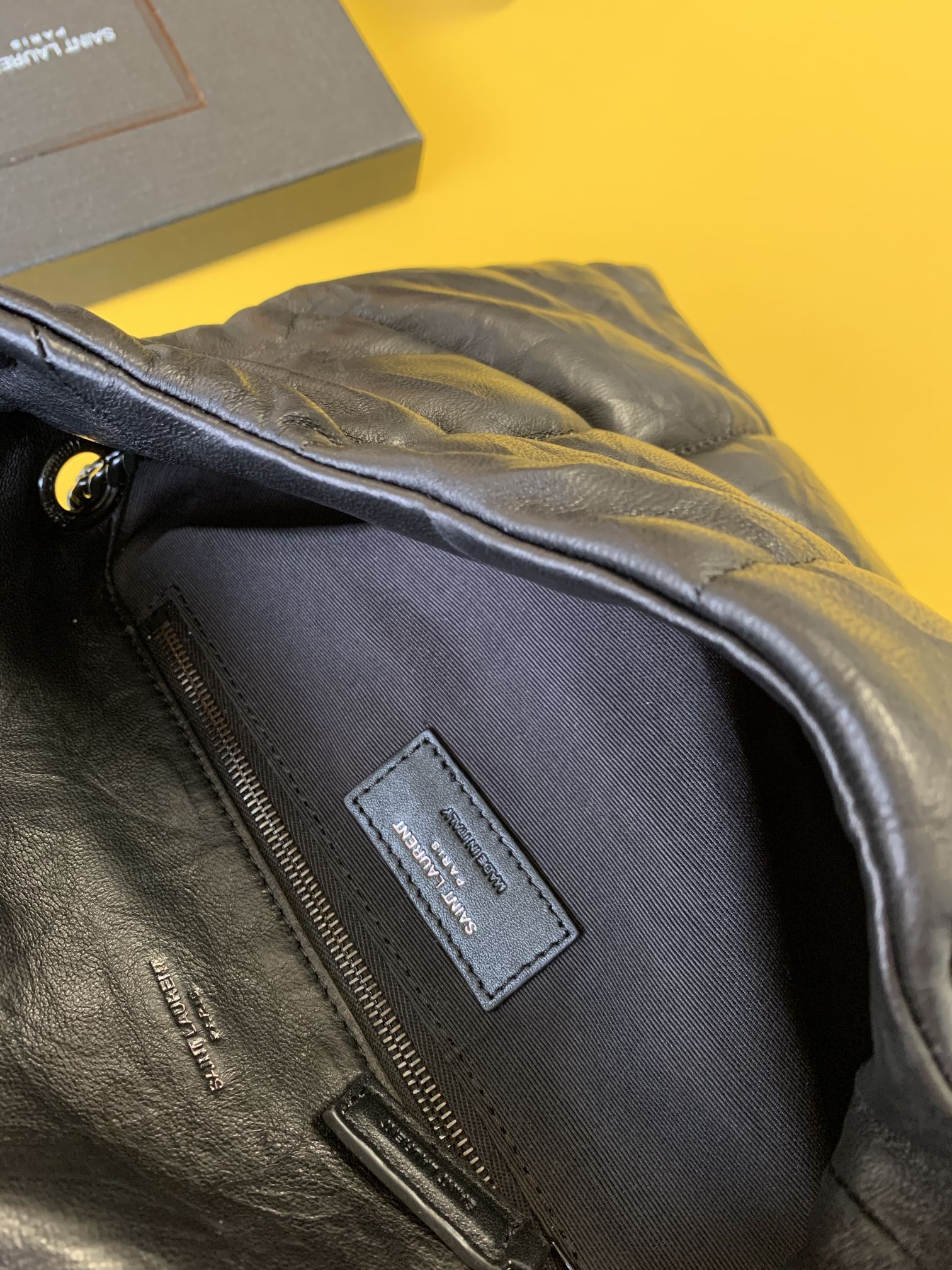 PUFFER MEDIUM CHAIN BAG IN DENIM AND SMOOTH LEATHER