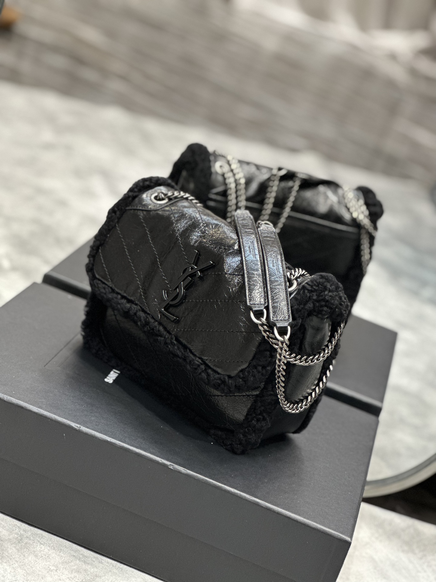 NIKI BABY CHAIN BAG IN CROCODILE-EMBOSSED LEATHER