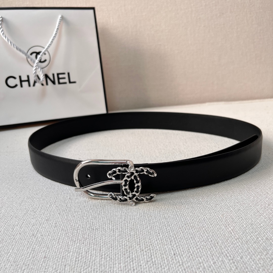 Ch*el casual style leather logo belts
