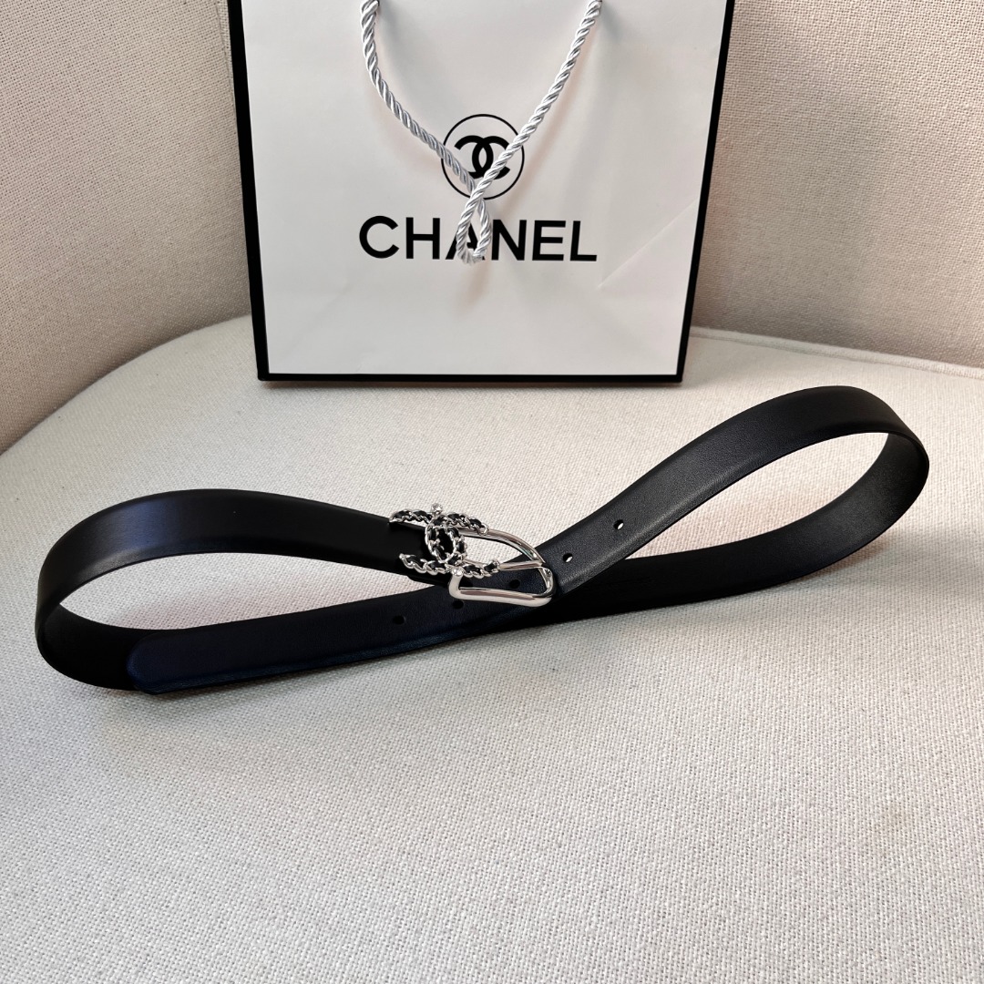 Ch*el casual style leather logo belts