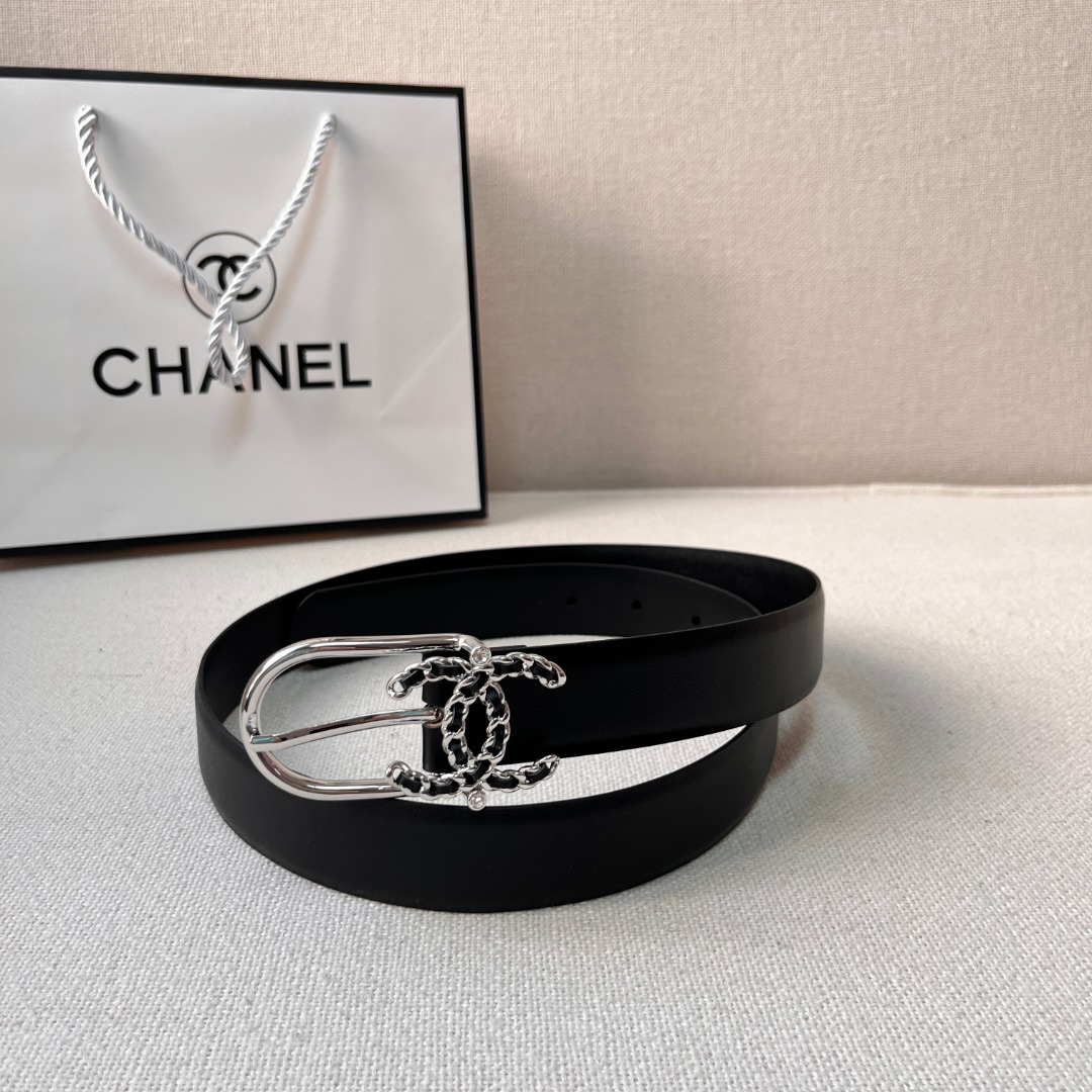 Ch*el casual style leather logo belts