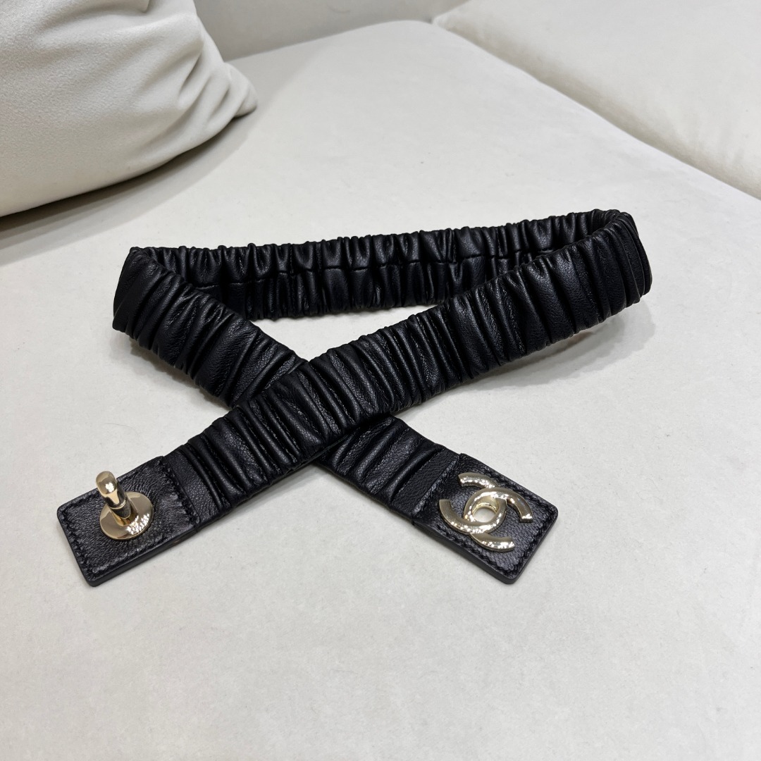 Lambskin Ruched CC Belt