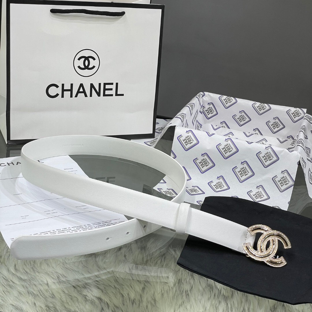 Ch*el red patent leather cc logo belt
