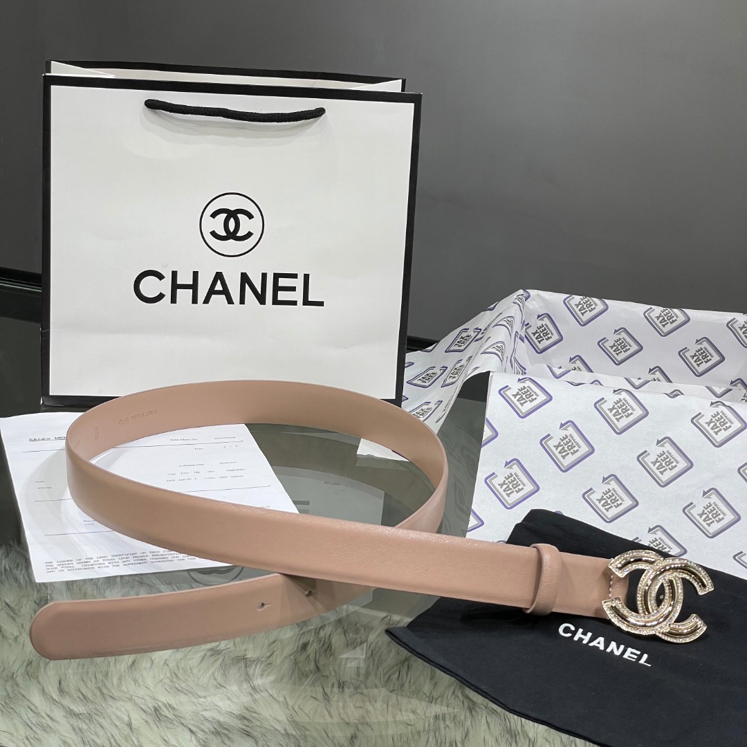 Ch*el red patent leather cc logo belt