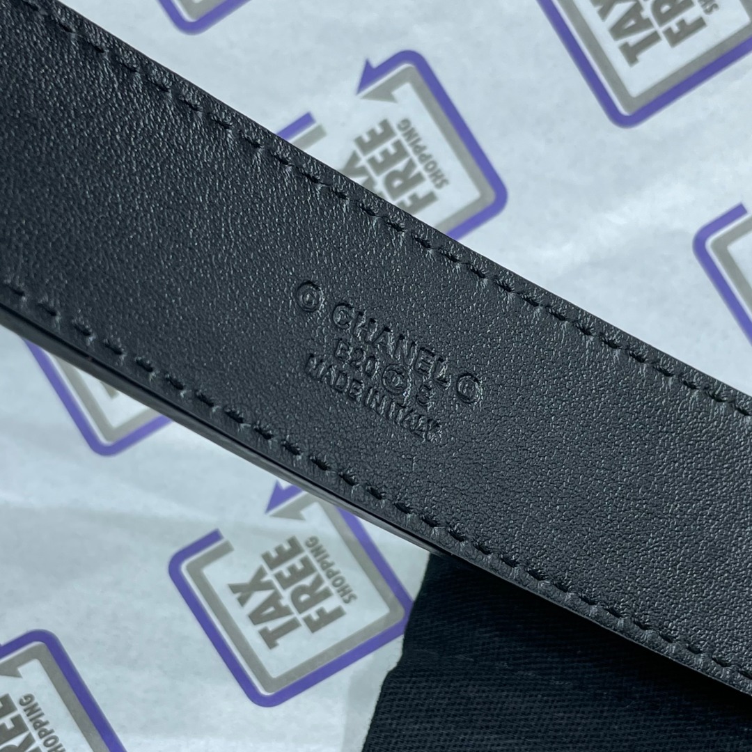 Ch*el red patent leather cc logo belt